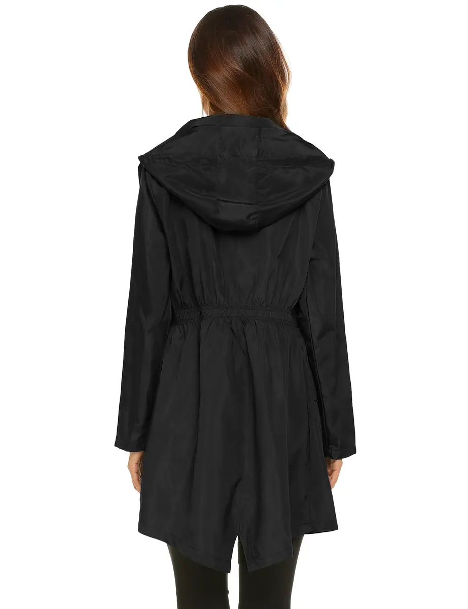 LOMON Women Waterproof Lightweight Rain Jacket Active Outdoor Hooded Raincoat (S, Black1) | Water Resistant, Breathable & Packable - view 5