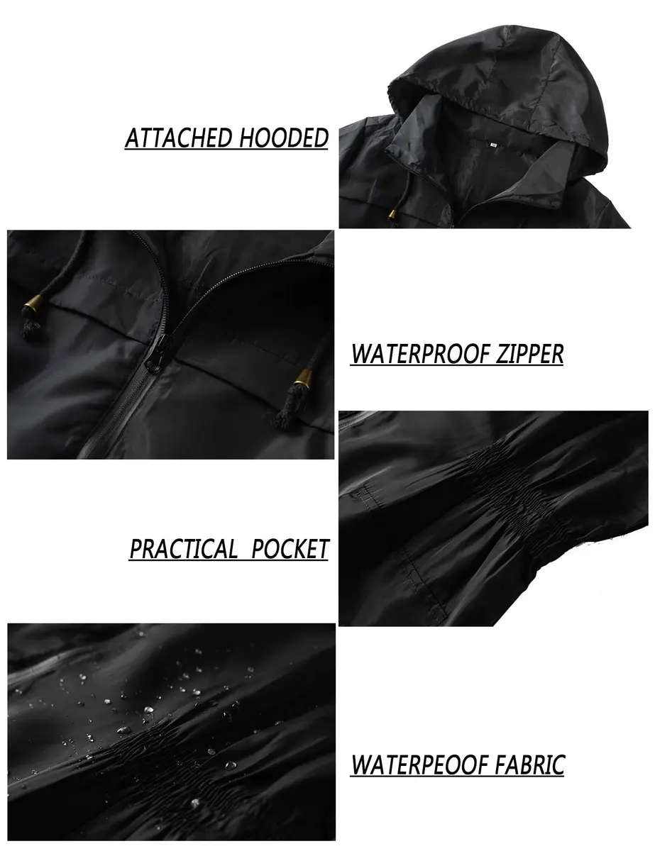 LOMON Women Waterproof Lightweight Rain Jacket Active Outdoor Hooded Raincoat (S, Black1) | Water Resistant, Breathable & Packable - view 6