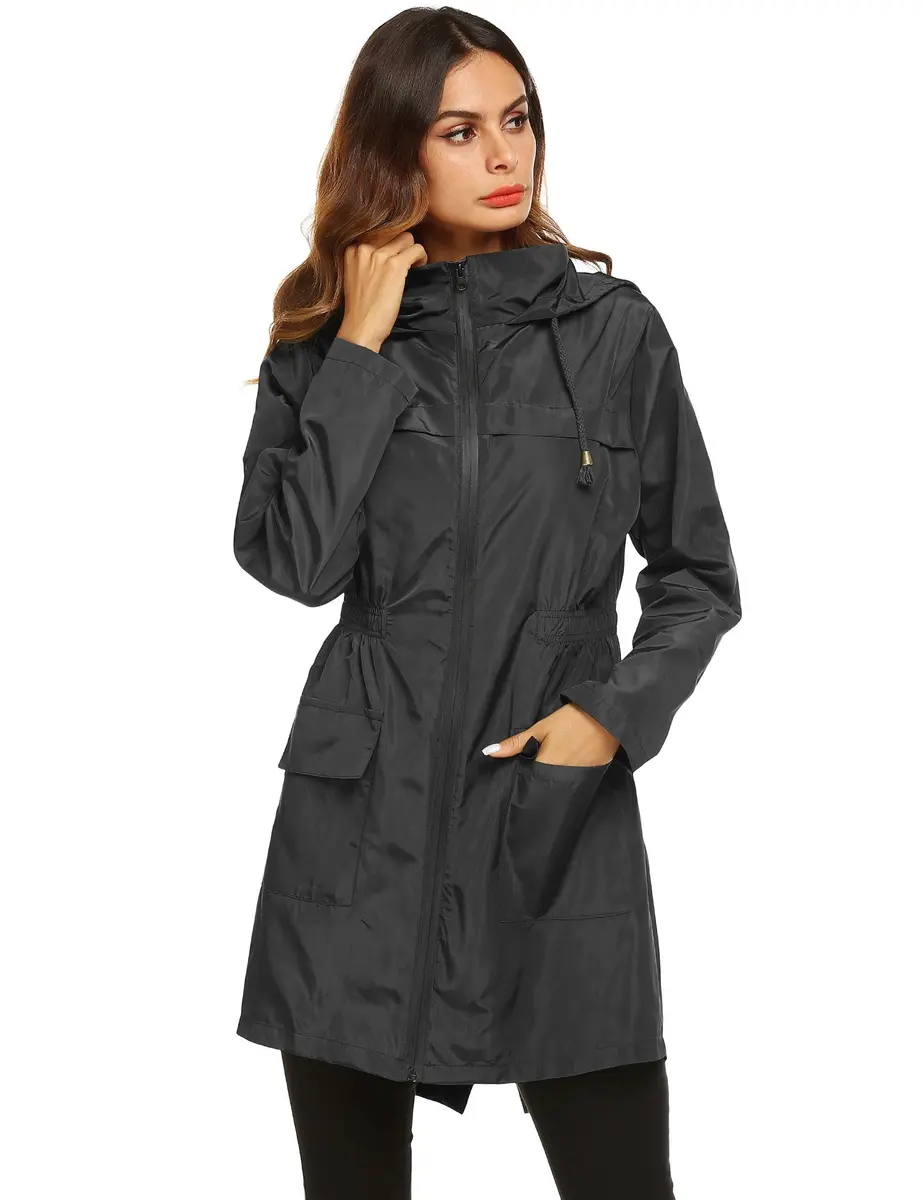 LOMON Women Waterproof Lightweight Rain Jacket Active Outdoor Hooded Raincoat (S, Black1) | Water Resistant, Breathable & Packable - view 2