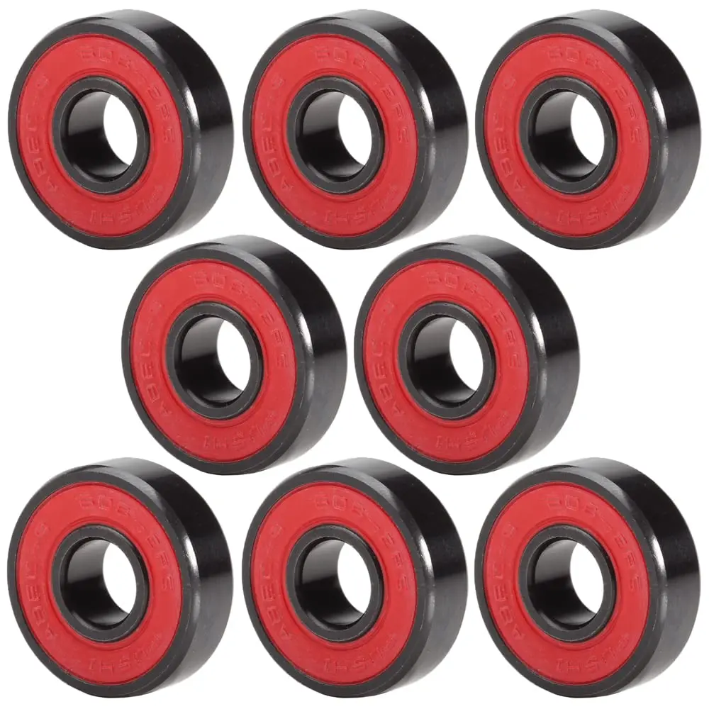 FUSHIBEARING 8x22x7mm ABEC-9 Red Sealed Ball Bearings for Skateboard | High Speed 608-2RS, Impact-Resistant Steel Cage, 8 Pcs - main product image