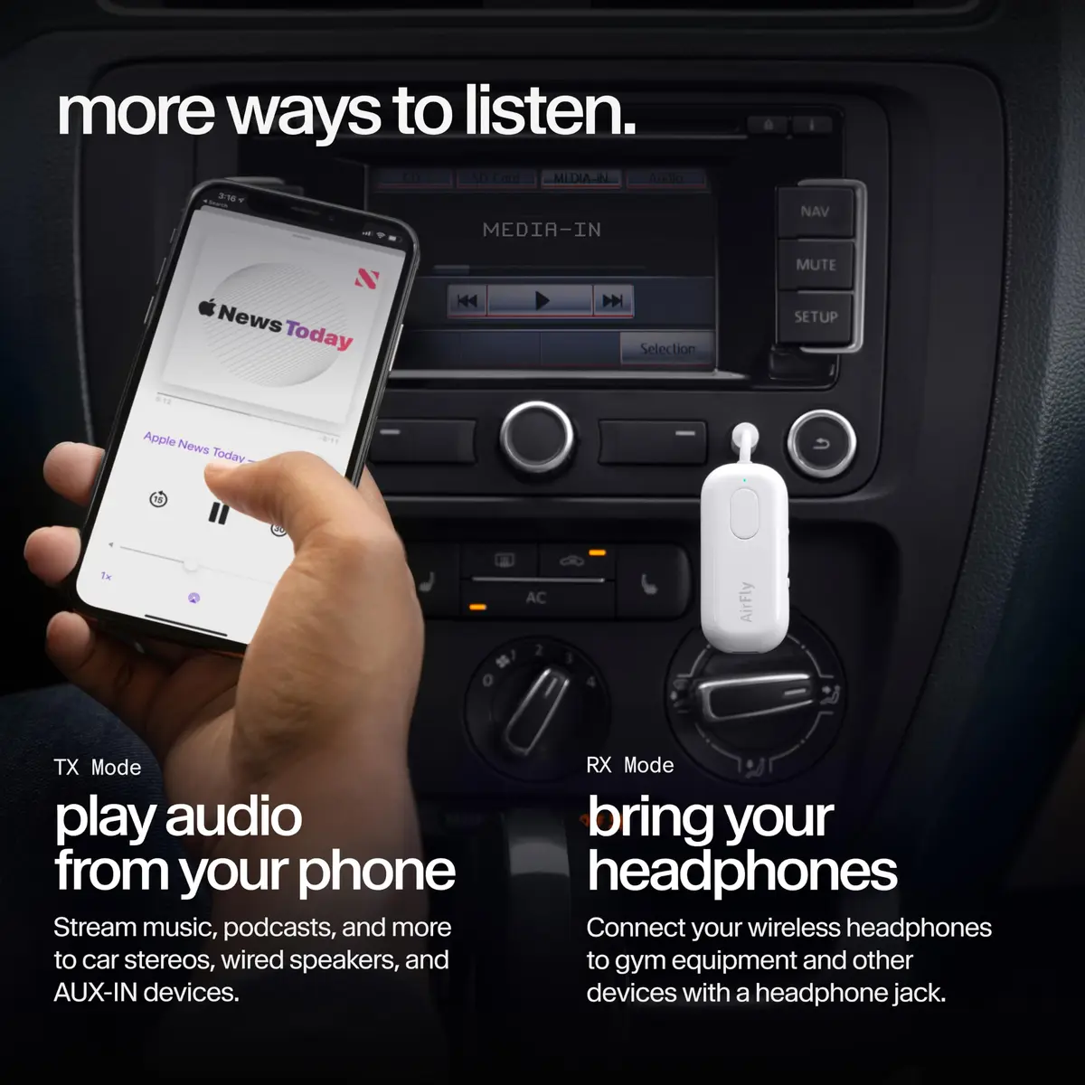 Twelve South AirFly Pro Bluetooth Wireless Audio Transmitter & Receiver, White | Transmits Audio from Any 3.5mm Jack - view 5