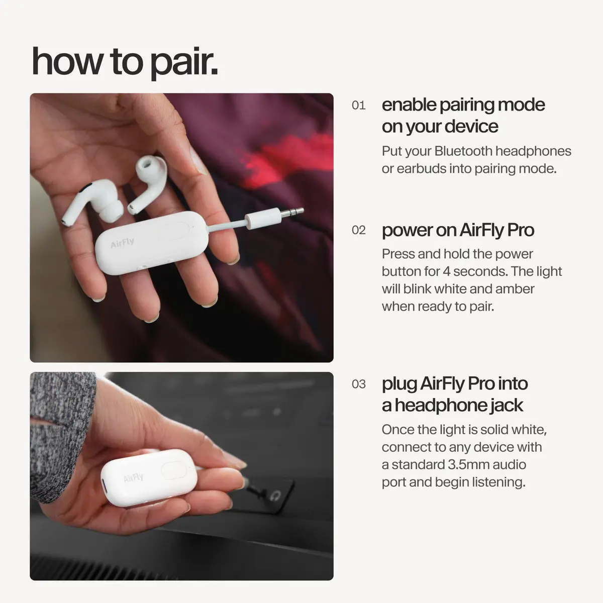 Twelve South AirFly Pro Bluetooth Wireless Audio Transmitter & Receiver, White | Transmits Audio from Any 3.5mm Jack - view 6