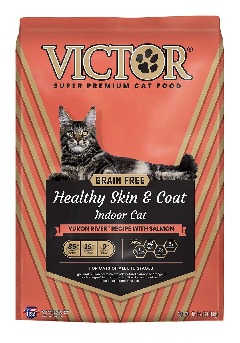 VICTOR Healthy Skin & Coat Dry Cat Food - Indoor Salmon Kibble, 15 lb | Grain-Free, High Protein, Supports Skin & Coat - main product image