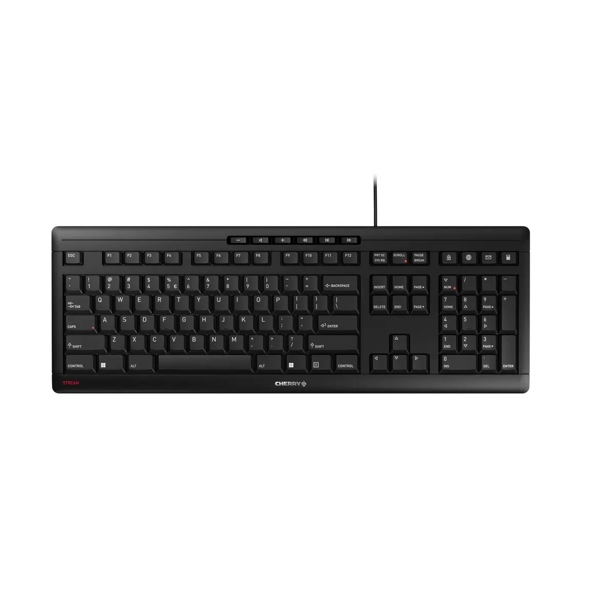 Cherry Stream Keyboard | Wired Slim Whisper Quiet Silent Keys Black | 18.23 in (46.3 cm) Length - main product image