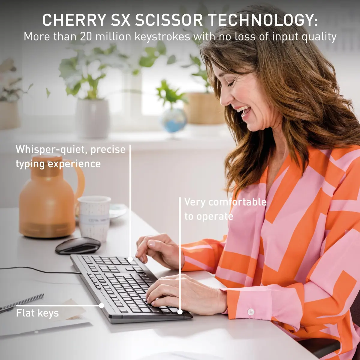Cherry Stream Keyboard | Wired Slim Whisper Quiet Silent Keys Black | 18.23 in (46.3 cm) Length - view 2