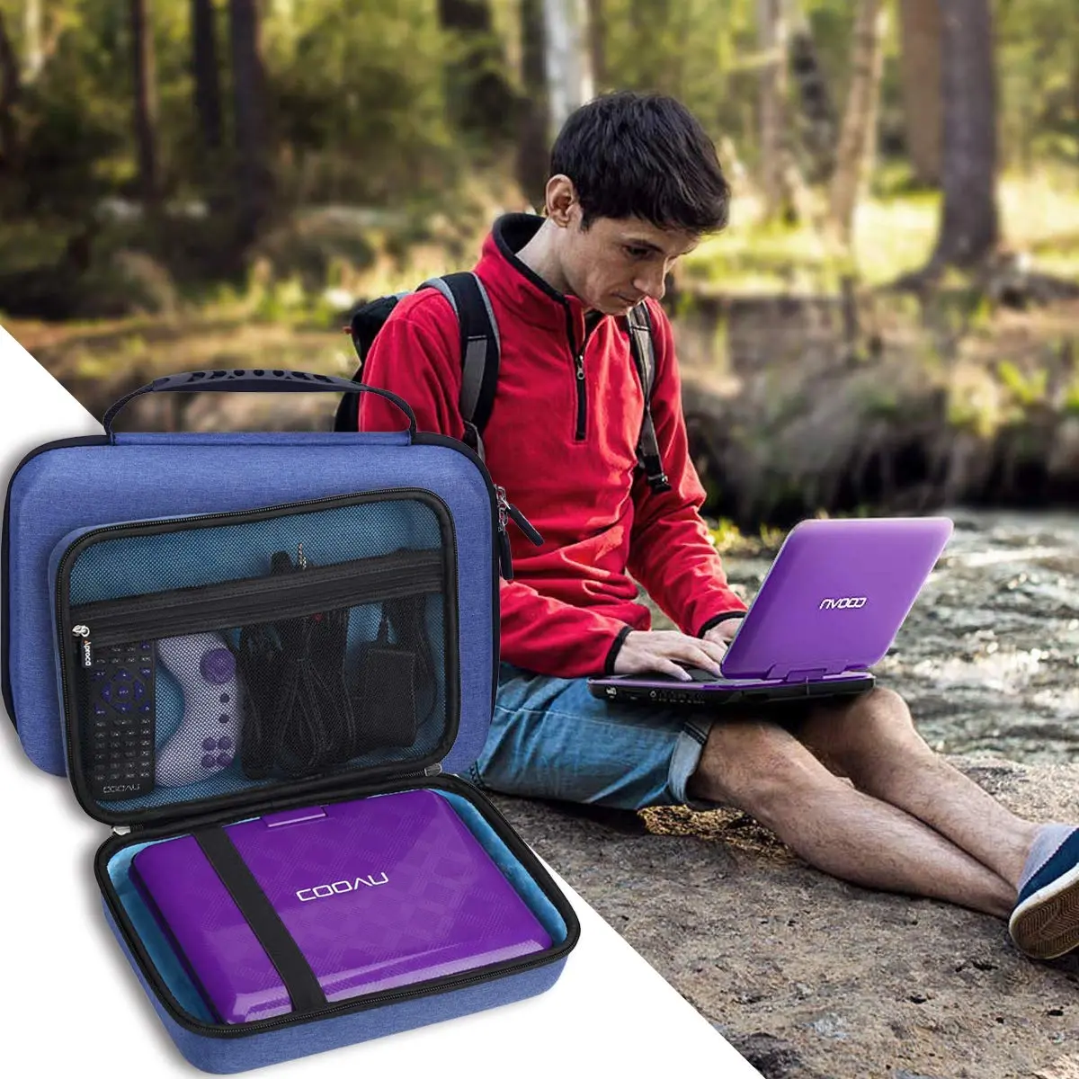 Aproca Hard Storage Case for 11.5"-12.5" Portable DVD Players | Blue EVA Carrying Case with Mesh Pocket - view 5
