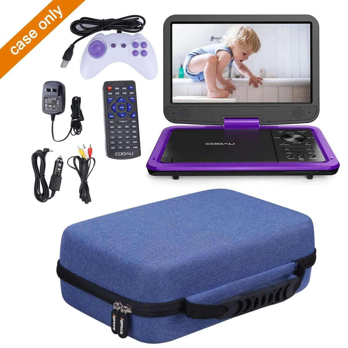 Aproca Hard Storage Case for 11.5"-12.5" Portable DVD Players | Blue EVA Carrying Case with Mesh Pocket - view 4