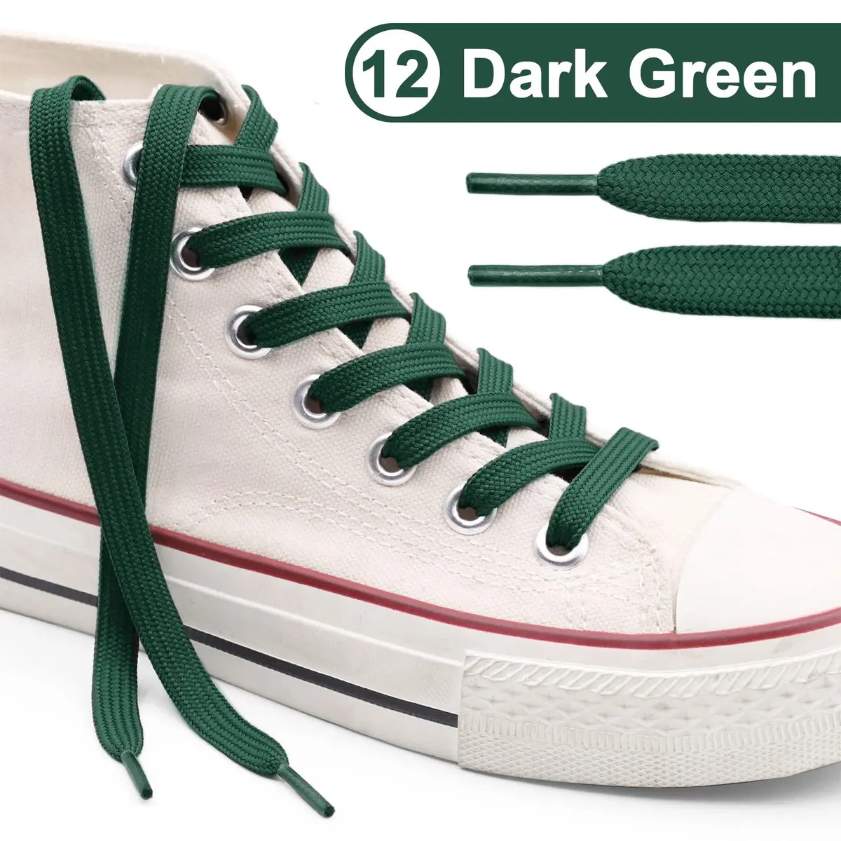 YFINE Flat Shoe Laces for Sneaker 9mm Wide 39" Dark Green | Durable Athletic Shoelaces - view 2