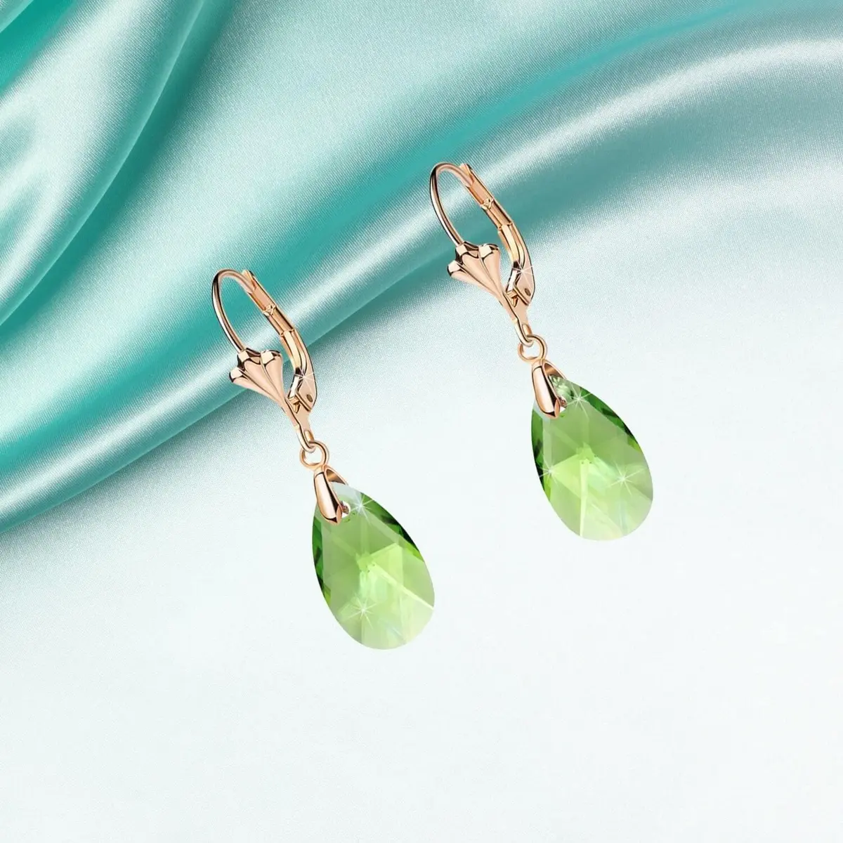 EVEVIC Austrian Crystal Teardrop Leverback Drop Earrings for Women | Hypoallergenic 14K Gold Plated Jewelry - view 5