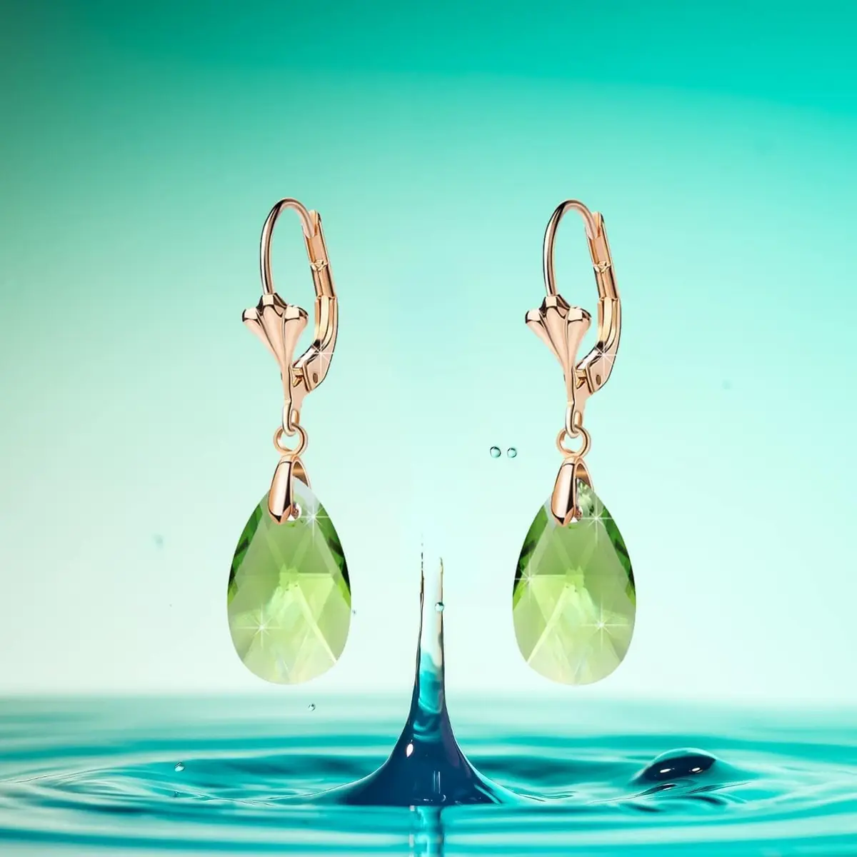 EVEVIC Austrian Crystal Teardrop Leverback Drop Earrings for Women | Hypoallergenic 14K Gold Plated Jewelry - view 3