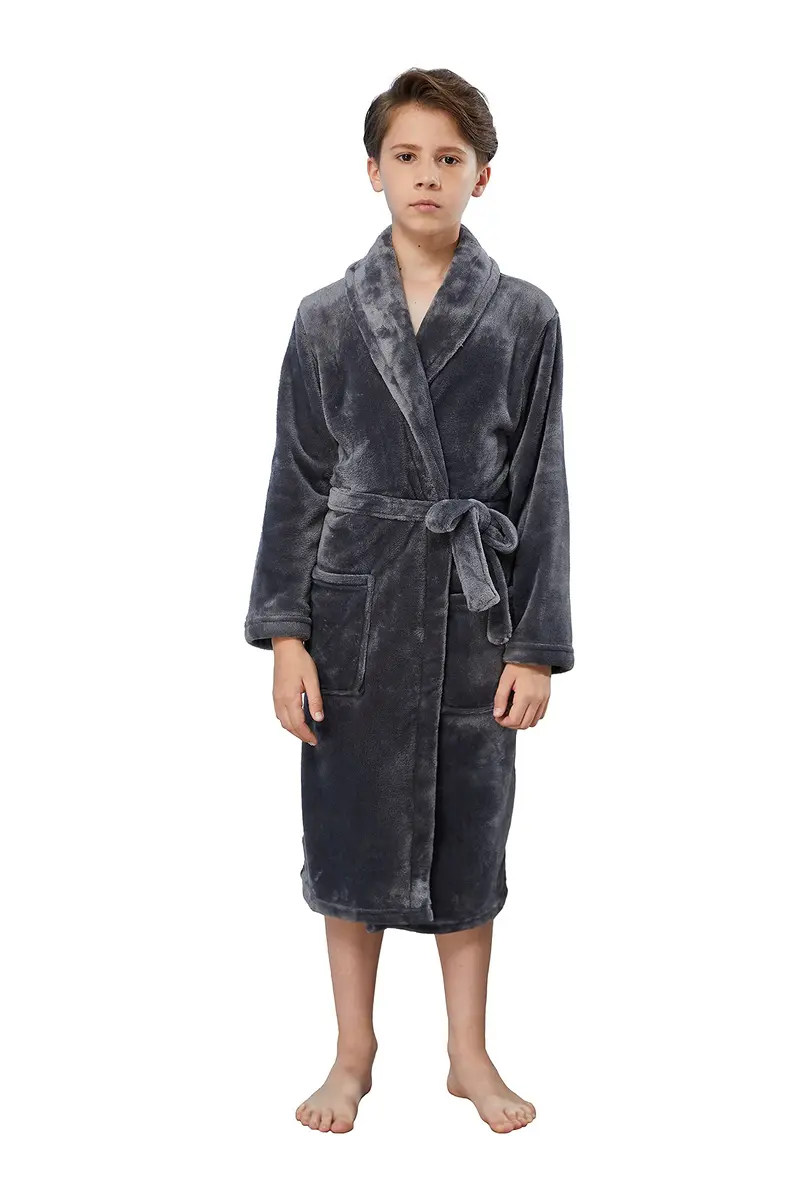 WORW Big Boys Solid Robes Bathrobe (Grey, X-Large) | Super Soft 100% Polyester, Relaxed Fit, Machine Washable - main product image