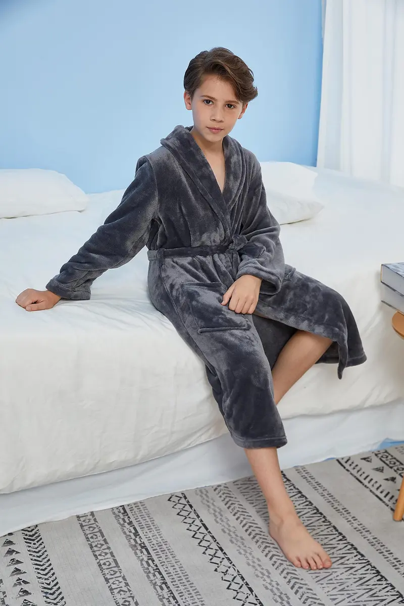 WORW Big Boys Solid Robes Bathrobe (Grey, X-Large) | Super Soft 100% Polyester, Relaxed Fit, Machine Washable - view 5