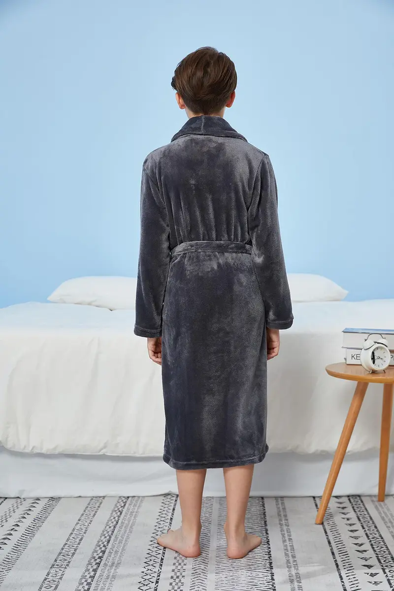 WORW Big Boys Solid Robes Bathrobe (Grey, X-Large) | Super Soft 100% Polyester, Relaxed Fit, Machine Washable - view 6