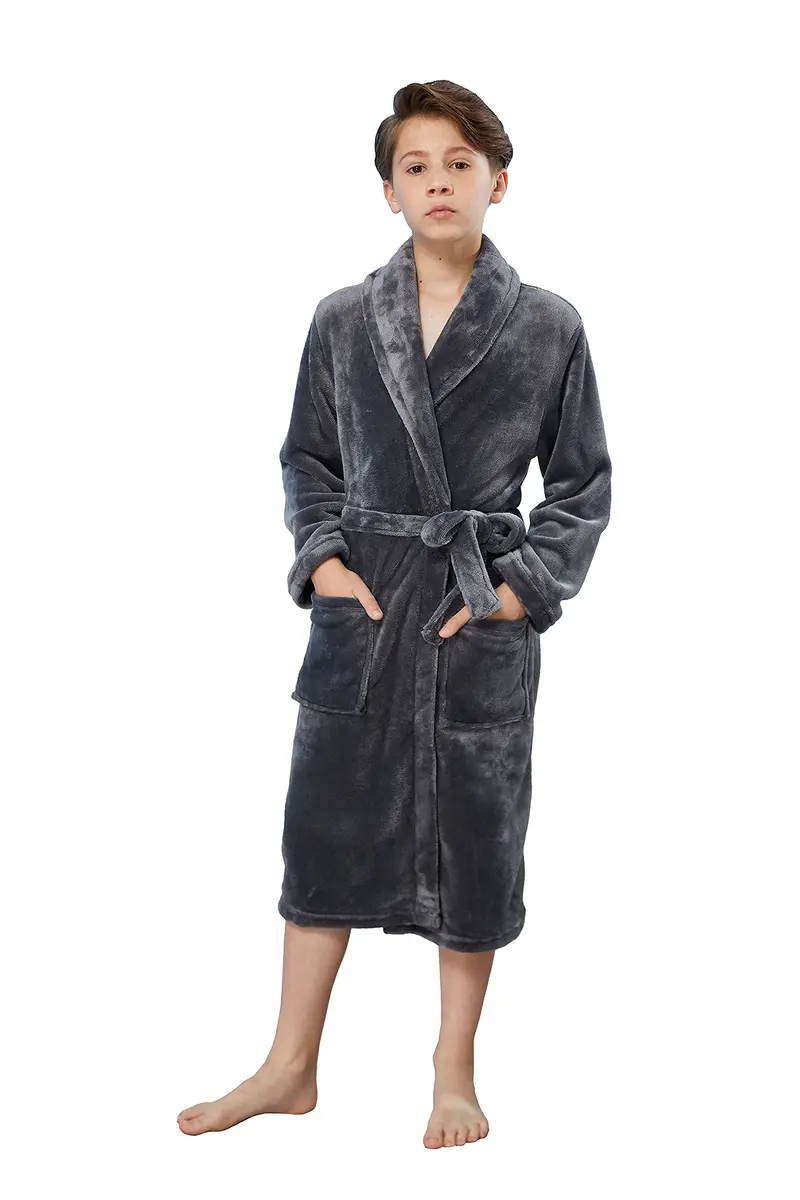 WORW Big Boys Solid Robes Bathrobe (Grey, X-Large) | Super Soft 100% Polyester, Relaxed Fit, Machine Washable - view 2