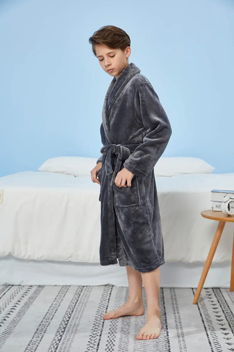 WORW Big Boys Solid Robes Bathrobe (Grey, X-Large) | Super Soft 100% Polyester, Relaxed Fit, Machine Washable - view 3
