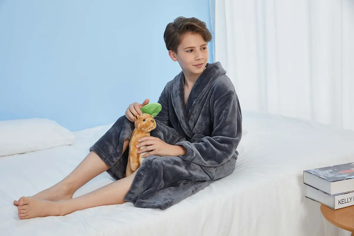 WORW Big Boys Solid Robes Bathrobe (Grey, X-Large) | Super Soft 100% Polyester, Relaxed Fit, Machine Washable - view 4