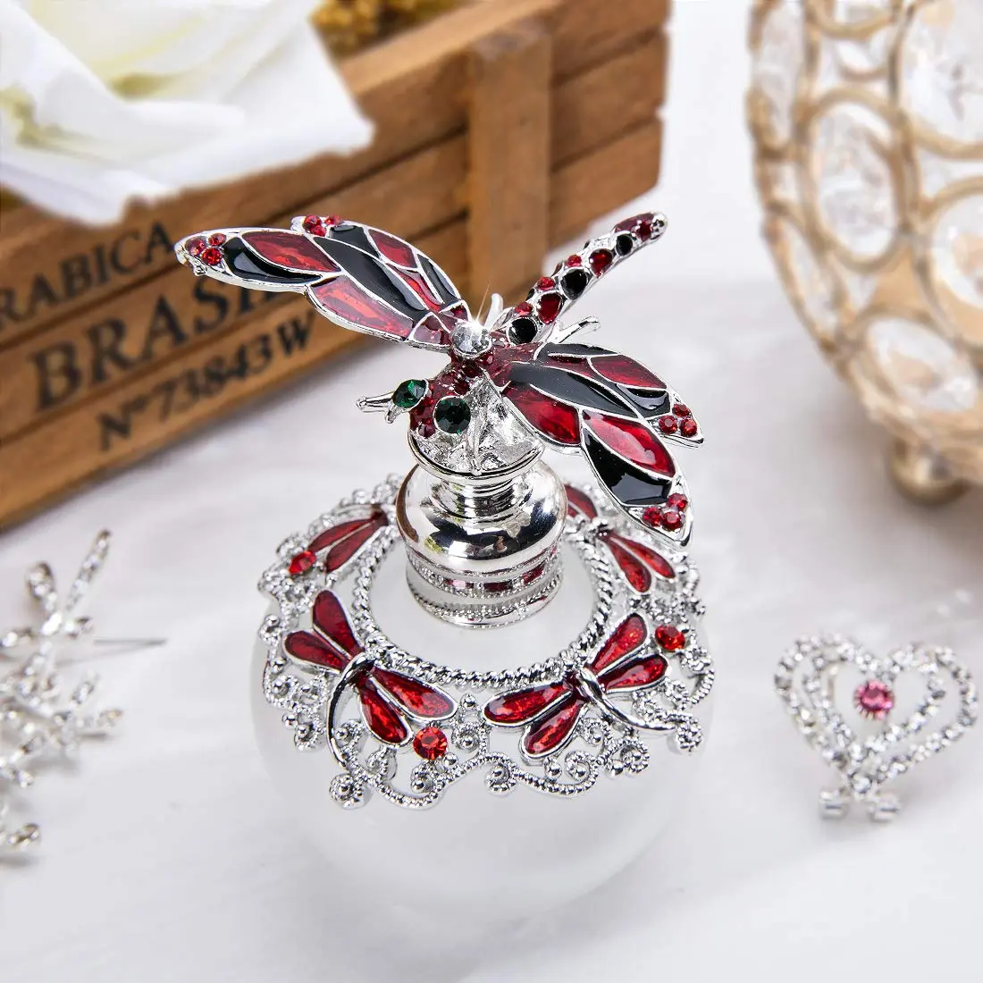 YU FENG Vintage Glass Perfume Bottle 40ml | Refillable Dragonfly Crystal Elegant Gift - view 4
