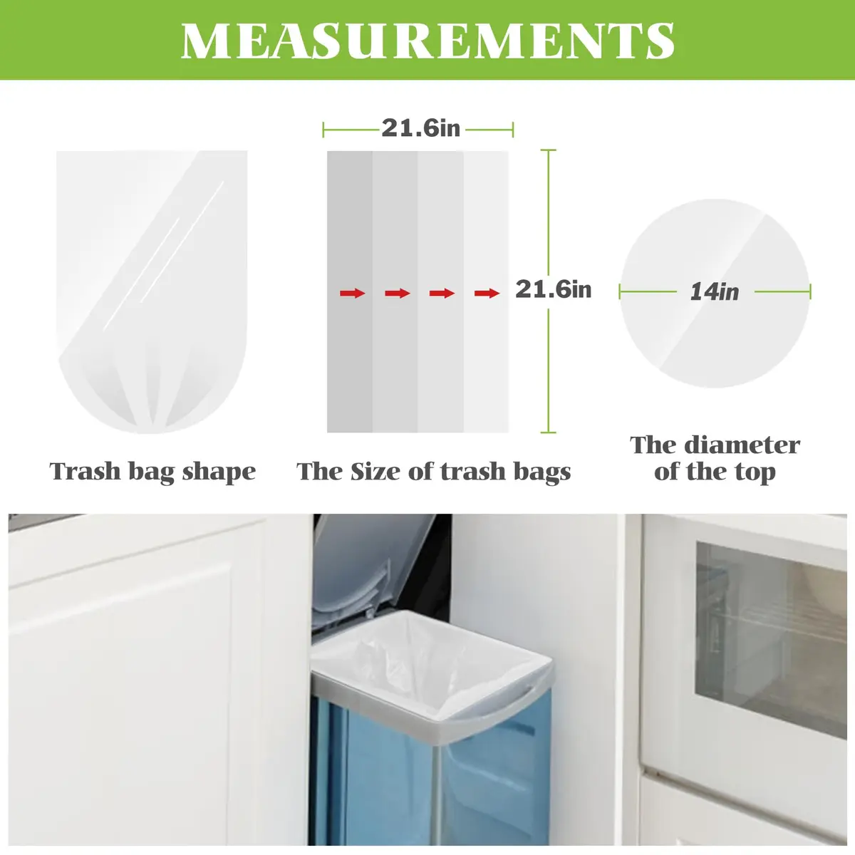 Teivio Clear Waste Bags 5 Gallon (18.9 L) | Heavy Duty HDPE Bin Liners - view 2