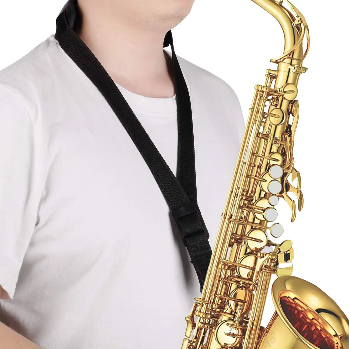 Focusound Upgraded Length Tenor Saxophone Neck Strap Soft Sax Leather Strap Padded for Alto and Tenor Saxophone | Adjustable 43.2cm–58cm - view 7