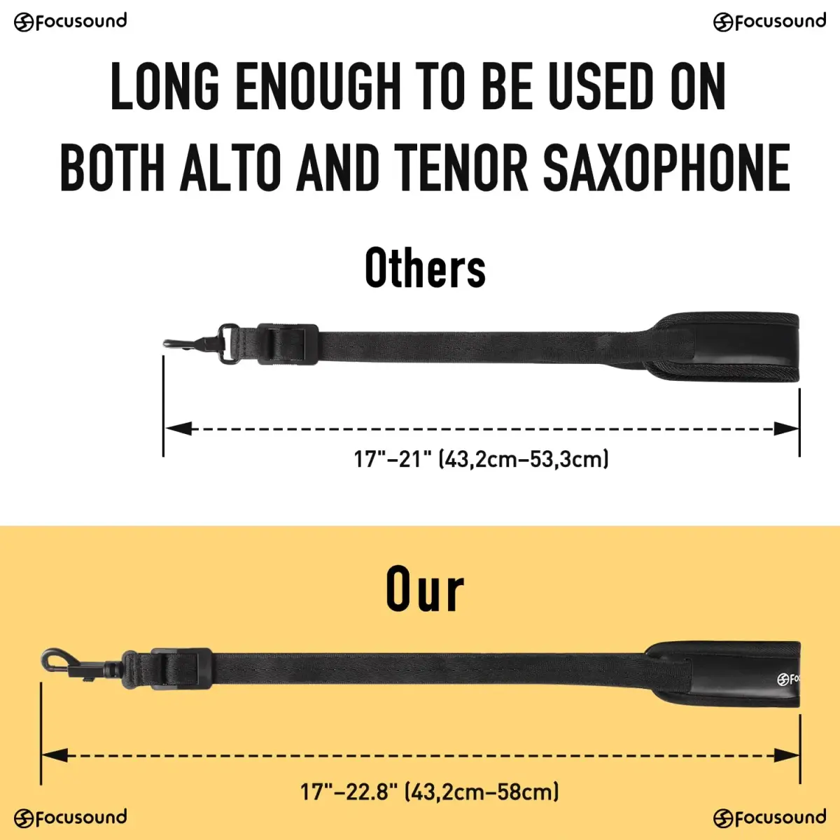 Focusound Upgraded Length Tenor Saxophone Neck Strap Soft Sax Leather Strap Padded for Alto and Tenor Saxophone | Adjustable 43.2cm–58cm - view 3