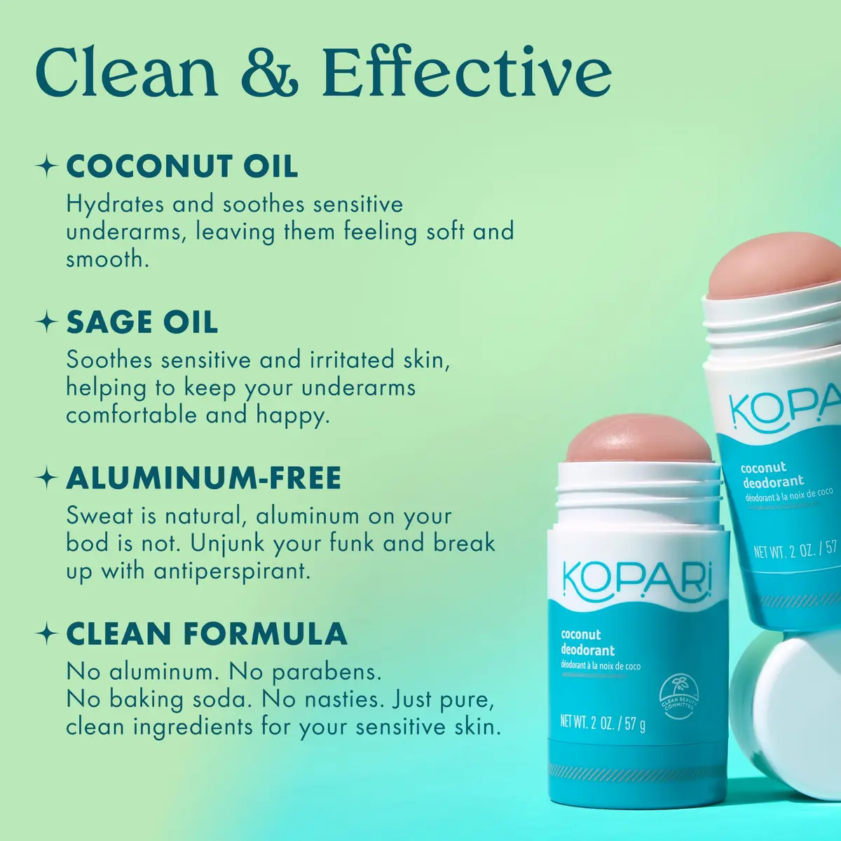 Kopari Aluminum Free Coconut Deodorant Beach Scent 56g (2 oz) | Plant-Based Odor Protection - view 4