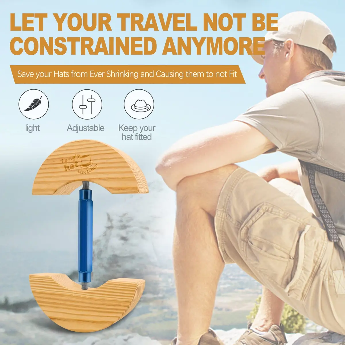 Tang's Adjustable Wooden Hat Stretcher for Fitted Hats, Small Blue | Maintains Hat Shape & Size - view 4