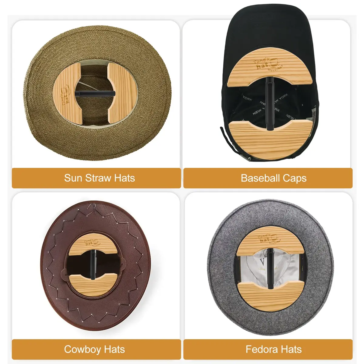 Tang's Solid Wood Hat Stretcher & Size Expander for Fitted Hats, Baseball Caps & Cowboy Hats, Hand-Polished Hat Block with Adjustable Turnbuckle (17-22.5 cm) | Restores Shape & Prevents Warping - view 5
