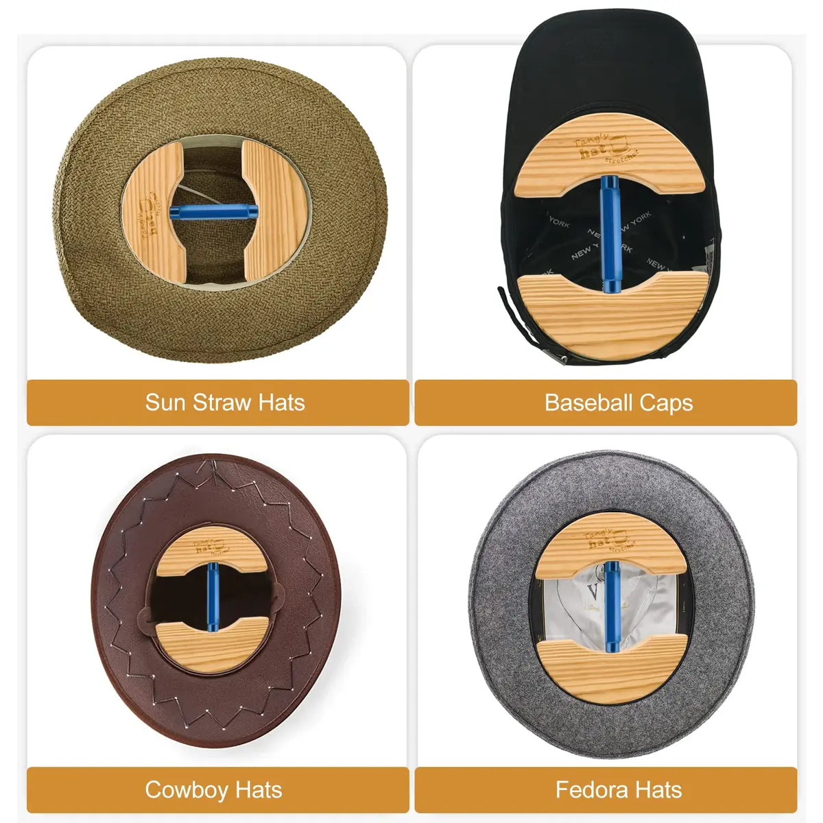 Tang's Wooden Hat Stretcher for Fitted Hats, Large Blue | Adjustable Turn Buckle Hat Shaper - view 6