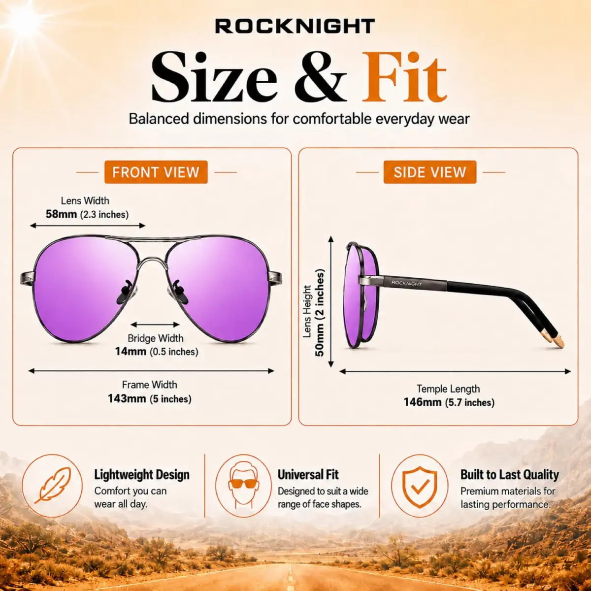 ROCKNIGHT Polarized Aviator Sunglasses Men Women UV400 Metal Frame Driving | Classic Fashion Aviator Style - view 4