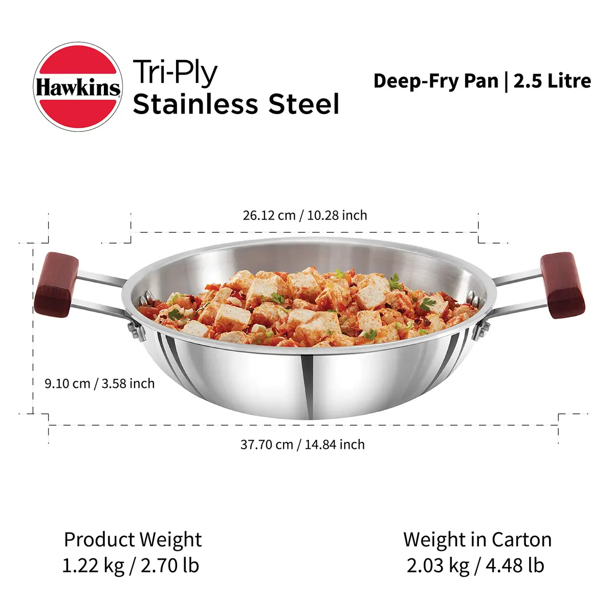 Hawkins Tri-Ply Stainless Steel Deep Fry Pan Kadai 2.5 Litre (9.1 cm Height) | Induction Compatible - view 5