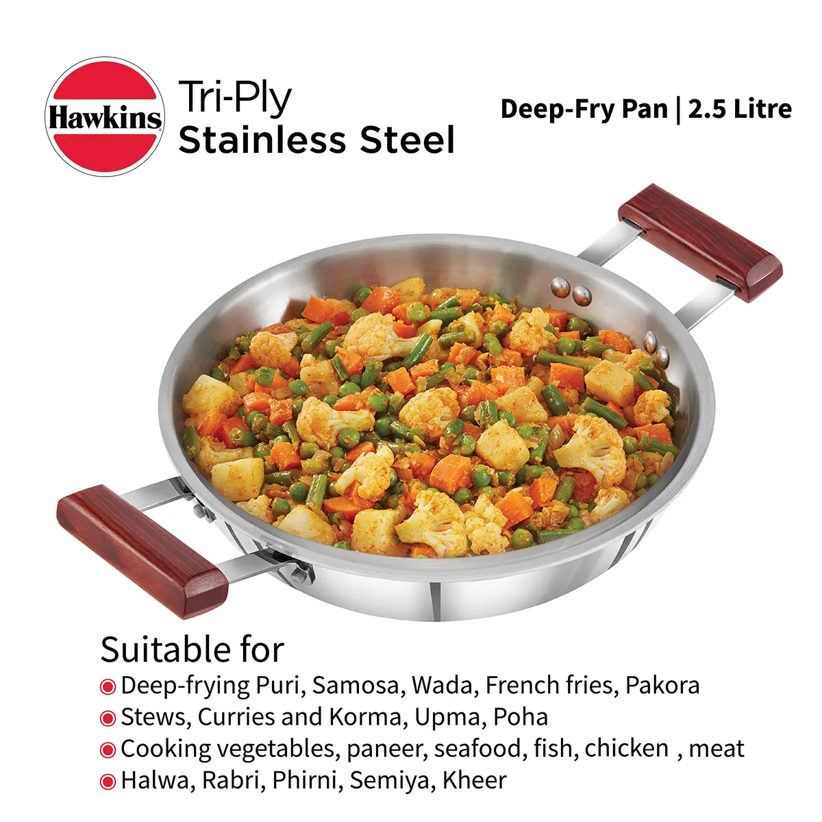 Hawkins Tri-Ply Stainless Steel Deep Fry Pan Kadai 2.5 Litre (9.1 cm Height) | Induction Compatible - view 6