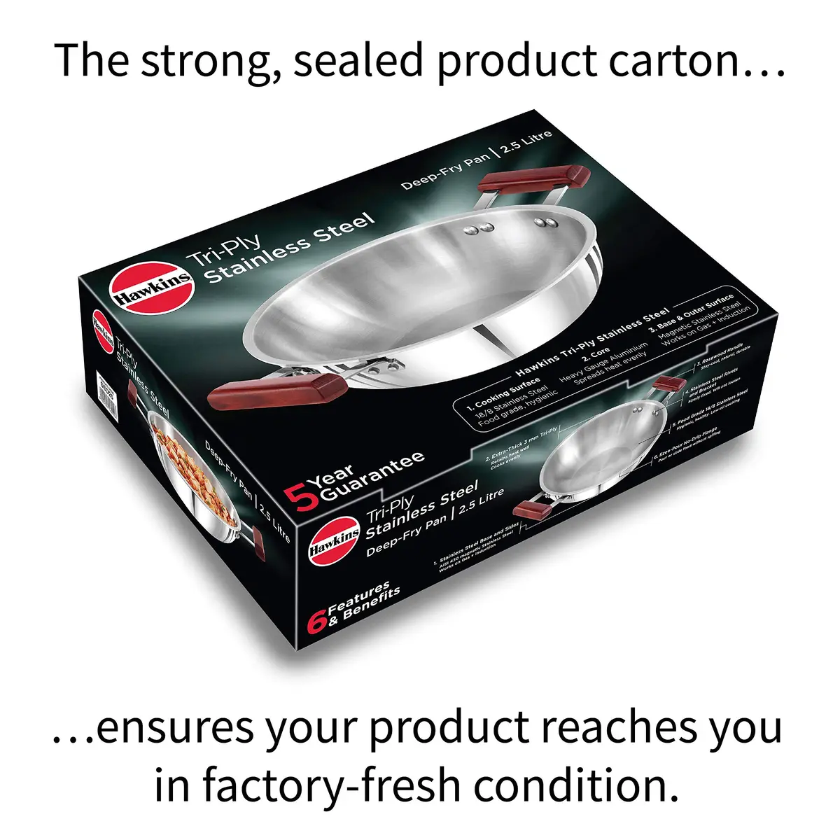 Hawkins Tri-Ply Stainless Steel Deep Fry Pan Kadai 2.5 Litre (9.1 cm Height) | Induction Compatible - view 4
