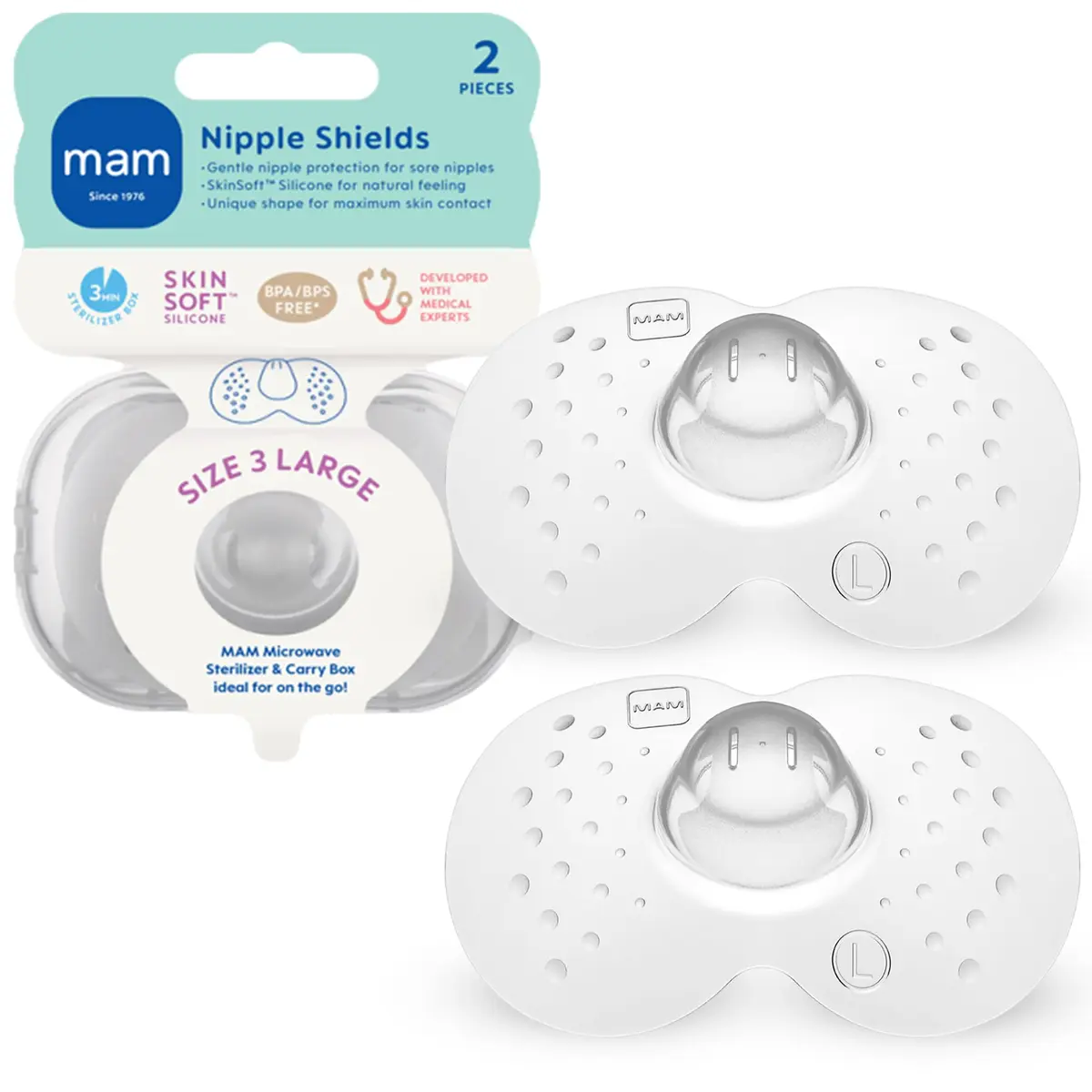 MAM Nipple Shields for Breastfeeding Large 23mm, 2 Pack | Developed with Lactation Experts for Latch Assistance - main product image