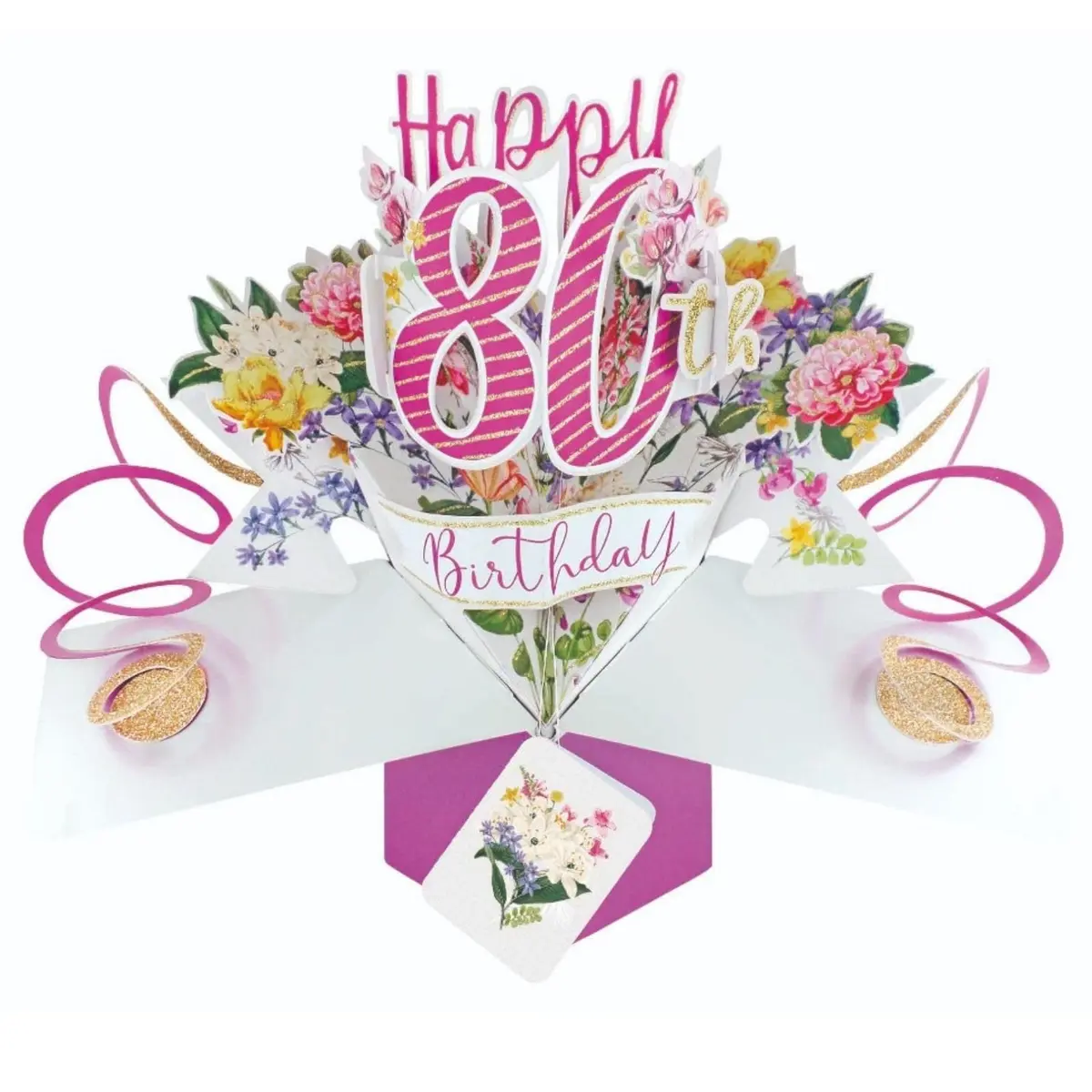 Second Nature Pop Ups Happy 80th Birthday Pop-Up Greeting Card 21cm x 25cm | Unique 3D Elastic Trigger - main product image