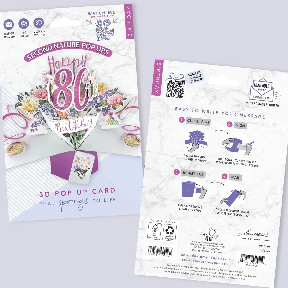 Second Nature Pop Ups Happy 80th Birthday Pop-Up Greeting Card 21cm x 25cm | Unique 3D Elastic Trigger - view 8