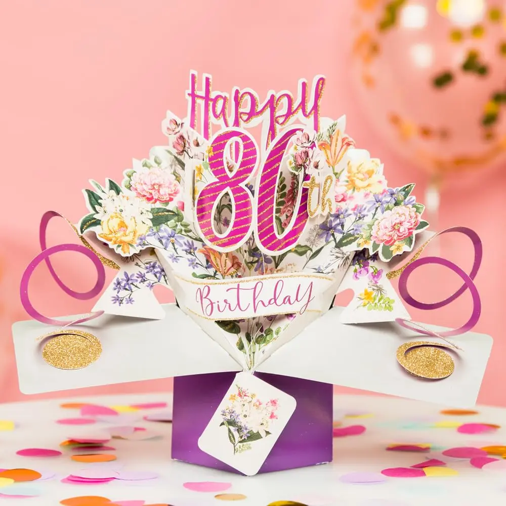 Second Nature Pop Ups Happy 80th Birthday Pop-Up Greeting Card 21cm x 25cm | Unique 3D Elastic Trigger - view 2