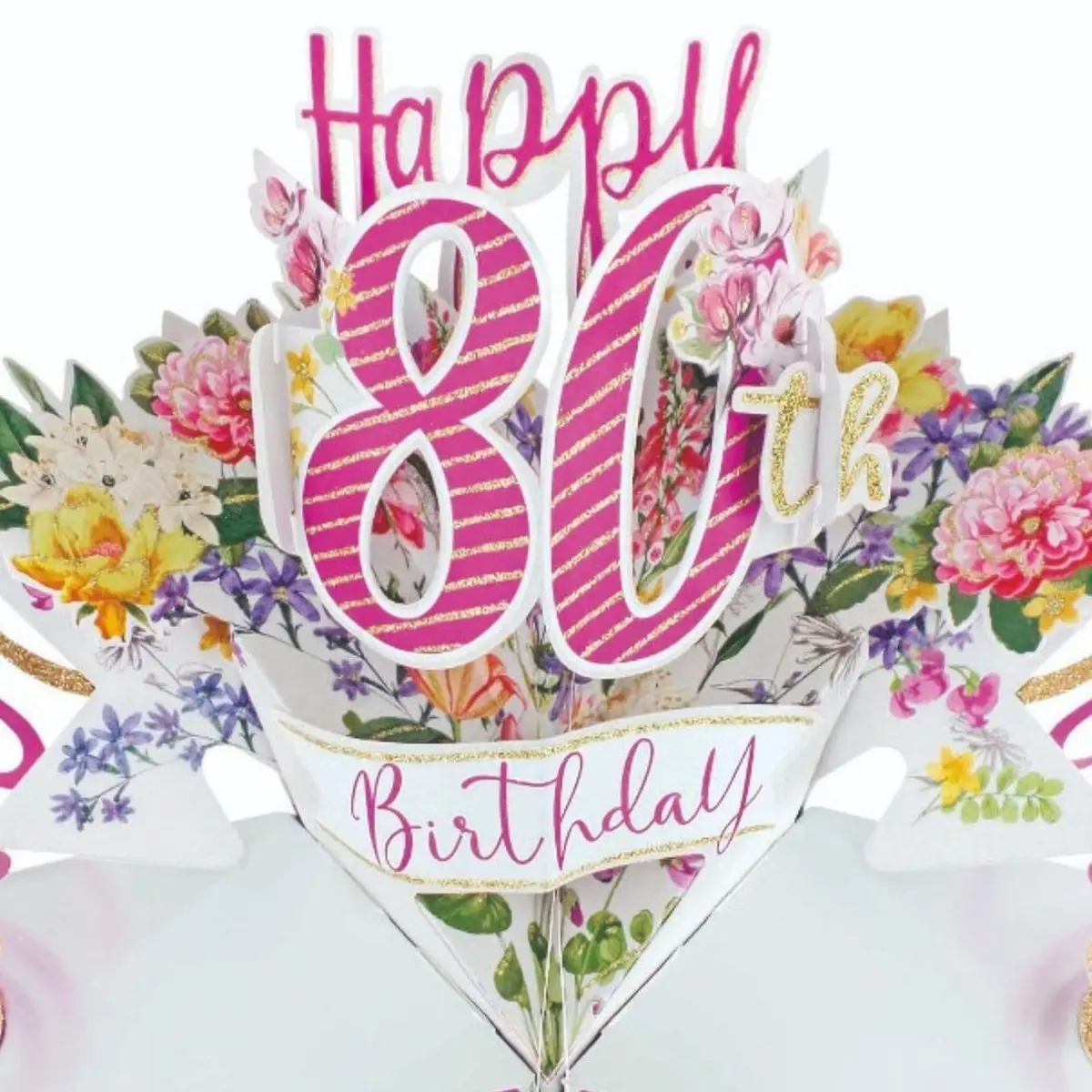 Second Nature Pop Ups Happy 80th Birthday Pop-Up Greeting Card 21cm x 25cm | Unique 3D Elastic Trigger - view 3