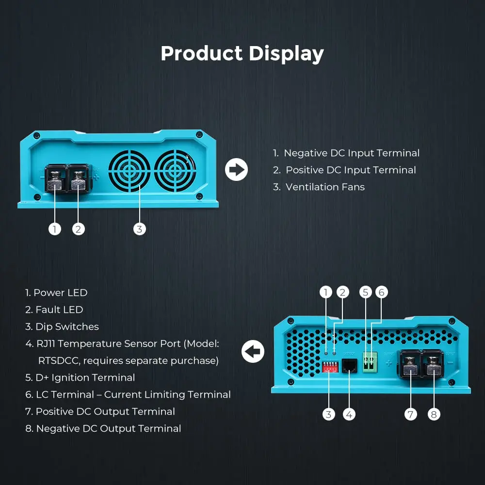 Renogy 60A DC-DC Battery Charger 12V for Lithium/AGM/Gel, for RVs & Boats | Smart Multi-Stage Charging with Protections - view 5