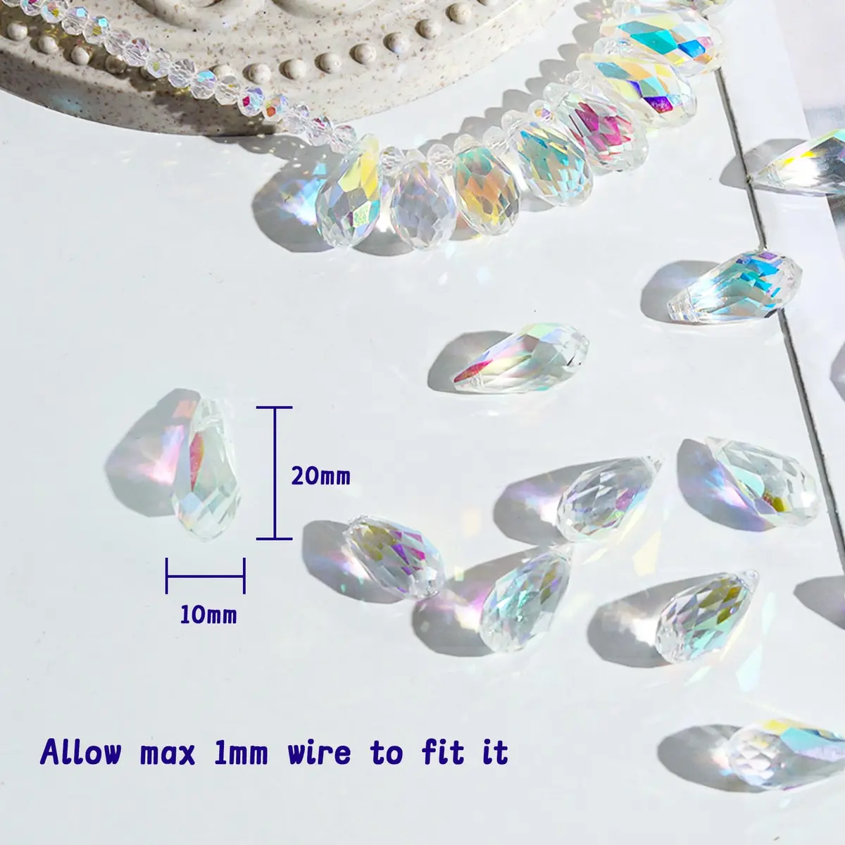 LONGWIN 36pcs AB Teardrop Crystal Beads 10x20mm | Faceted Glass Beads for Jewelry Making - view 5