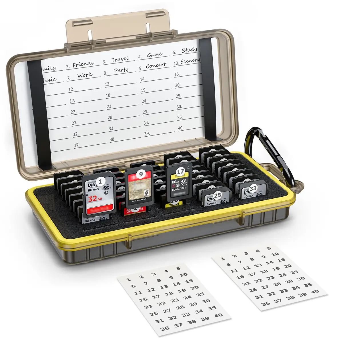 Kiorafoto 40 Slot SD Card Holder 203.4mm (8 inches) | Protects SD, MicroSD, CFexpress Type A, PSV, Switch Cards - main product image
