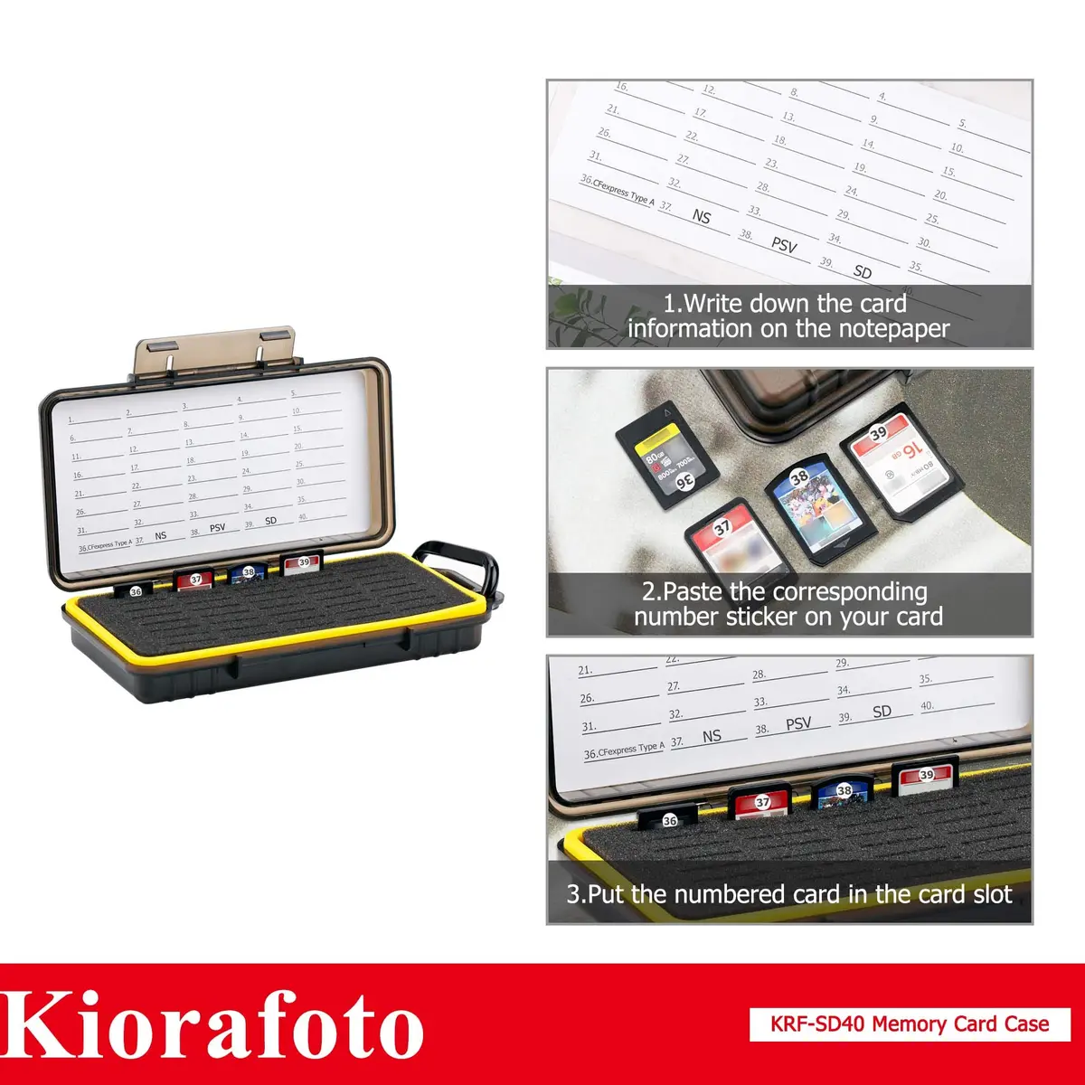 Kiorafoto 40 Slot SD Card Holder 203.4mm (8 inches) | Protects SD, MicroSD, CFexpress Type A, PSV, Switch Cards - view 7