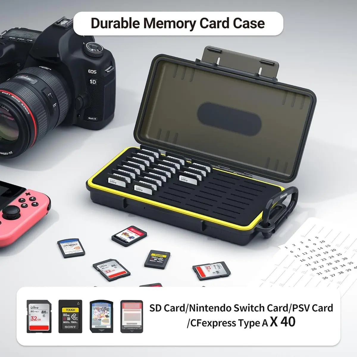 Kiorafoto 40 Slot SD Card Holder 203.4mm (8 inches) | Protects SD, MicroSD, CFexpress Type A, PSV, Switch Cards - view 2