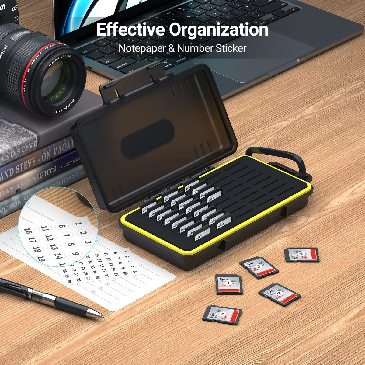 Kiorafoto 40 Slot SD Card Holder 203.4mm (8 inches) | Protects SD, MicroSD, CFexpress Type A, PSV, Switch Cards - view 4