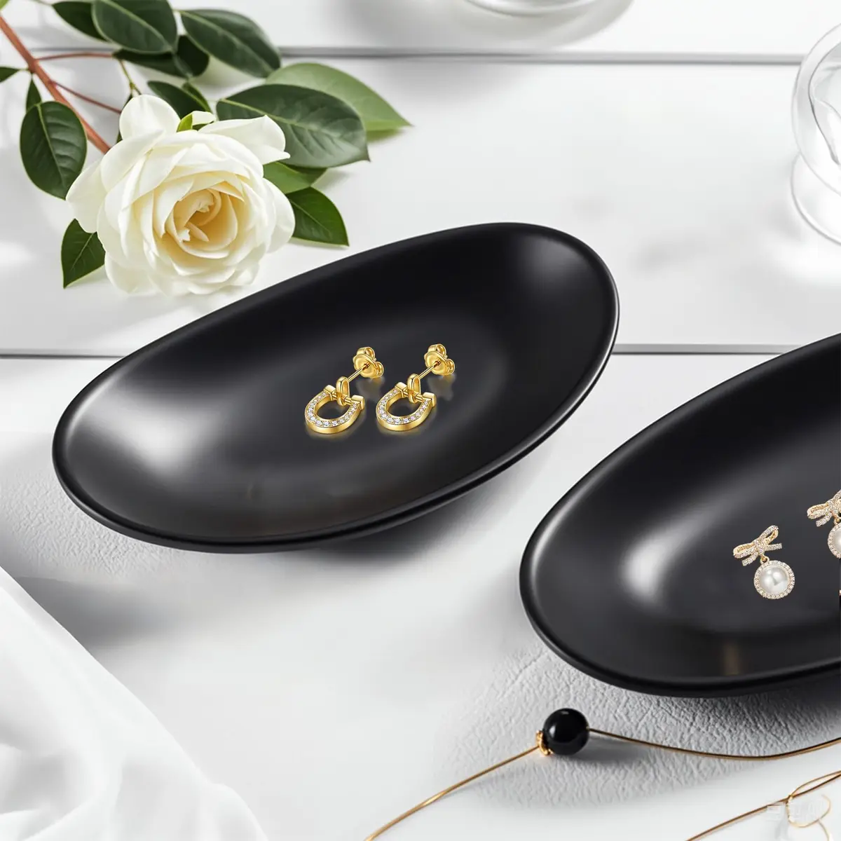 Binoster Jewelry Tray Organizer Oval Black | Elegant Dresser Decor & Key Dish - view 6