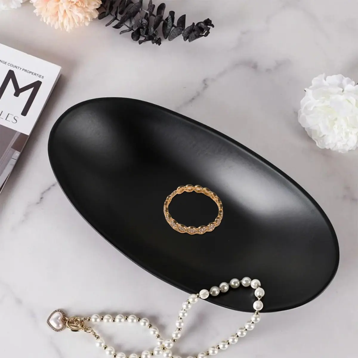 Binoster Jewelry Tray Organizer Oval Black | Elegant Dresser Decor & Key Dish - view 3