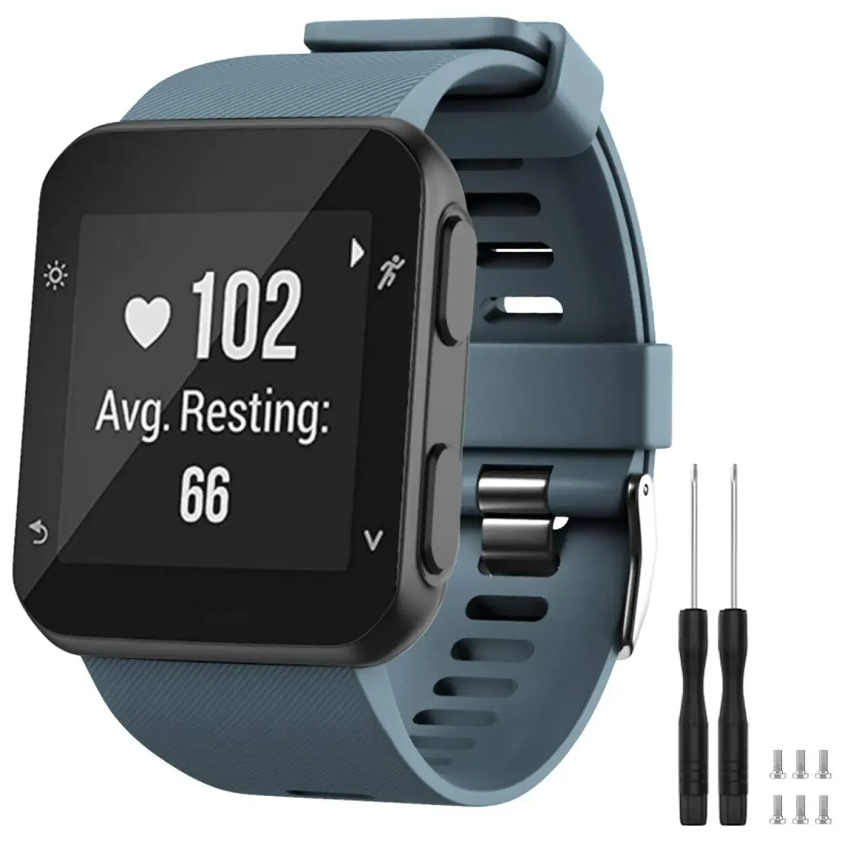 TopPerfekt Silicone Watch Band for Garmin Forerunner 35 | 24mm (0.94 Inch) Slate (Black Buckle) - main product image