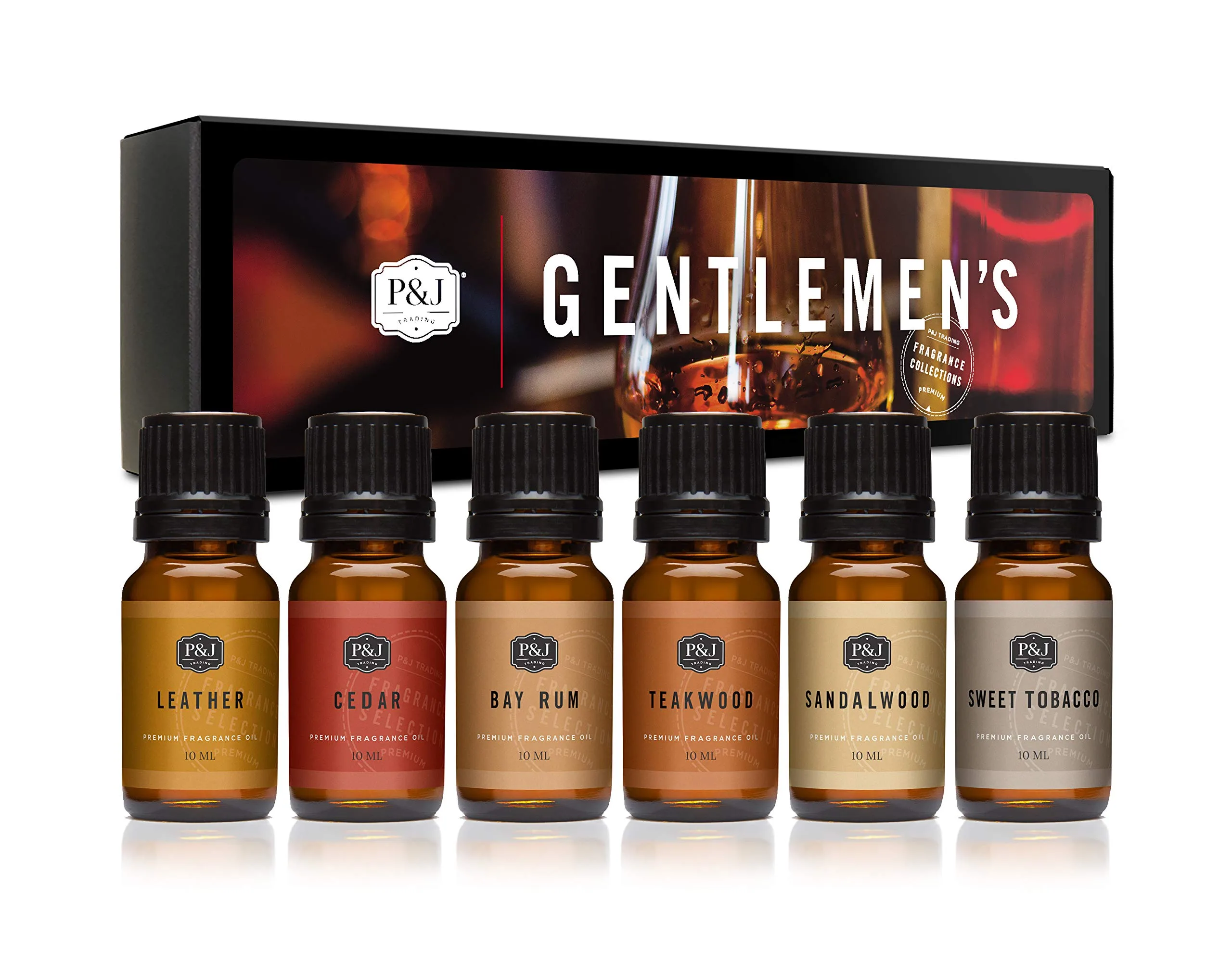P&J Trading Gentlemen's Set Fragrance Oils for Diffusers & Candle Making, 6 x 10ml Bottles | USA Imported Aromatherapy Scents - main product image