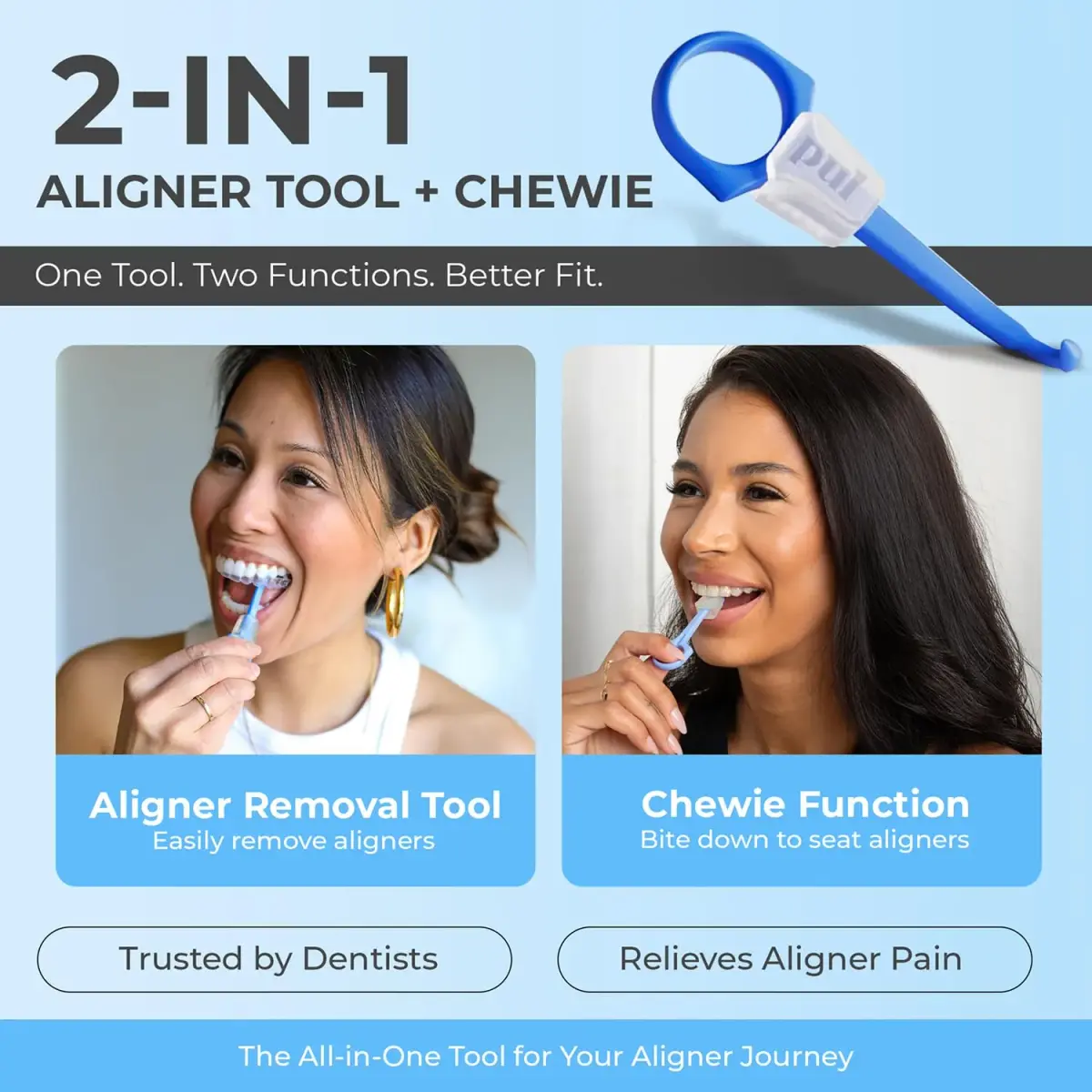 PUL 2-in-1 Aligner Removal Tool and Chewies for Invisalign Aligners, Retainers and Trays - Patented Invisalign Remover Tool for Easy Removal & Secure Fit - Pack of 1, Pink - view 2