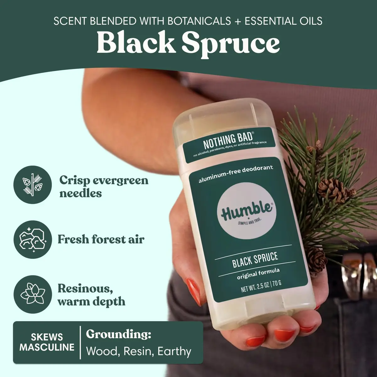 Humble Aluminum-Free Deodorant, Black Spruce | Long-Lasting Natural Odor Control Men & Women - view 4