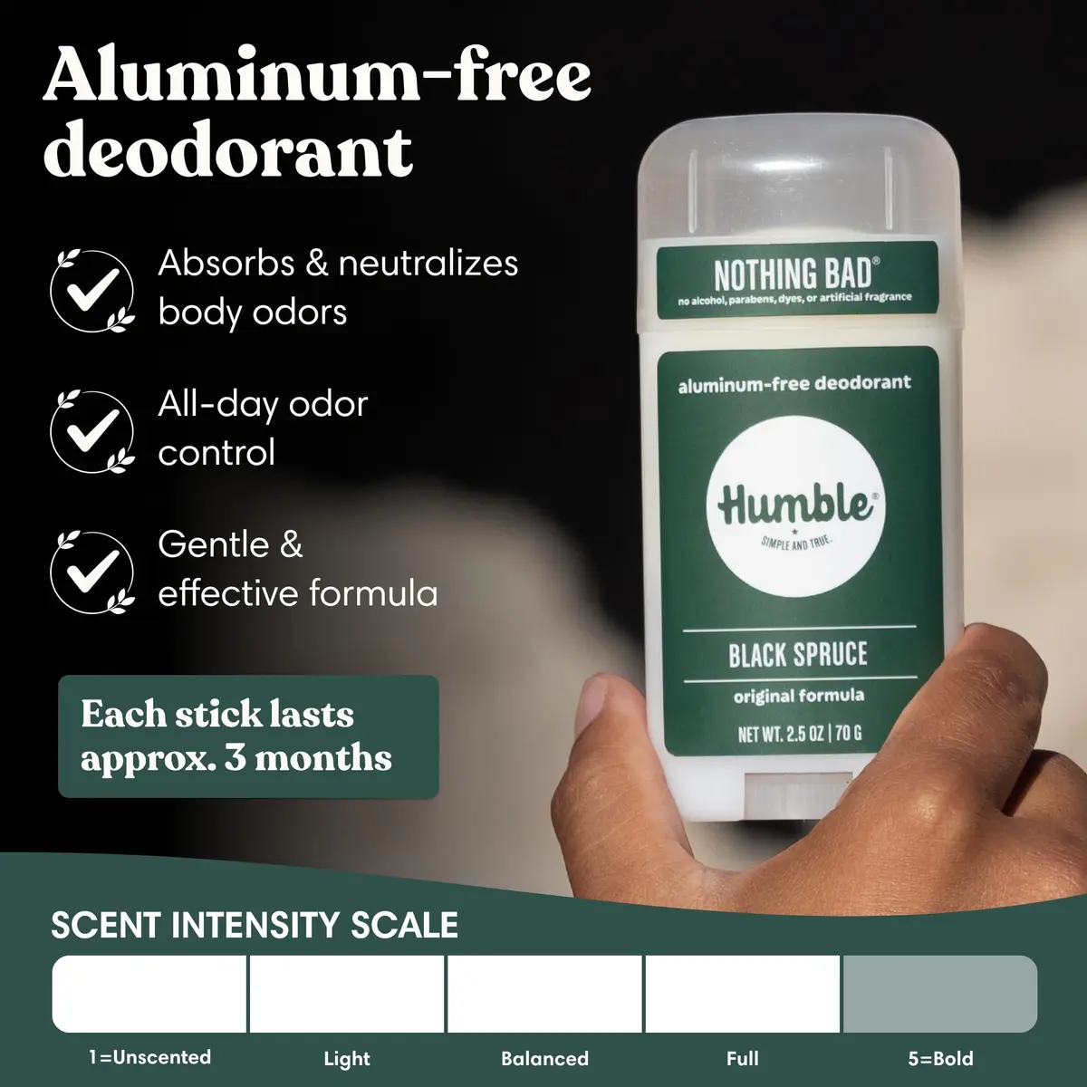 Humble Aluminum-Free Deodorant, Black Spruce | Long-Lasting Natural Odor Control Men & Women - view 2